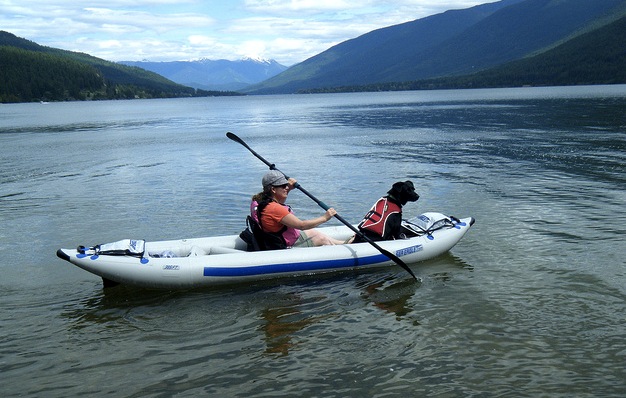 paddling the FastTrack with a large dog