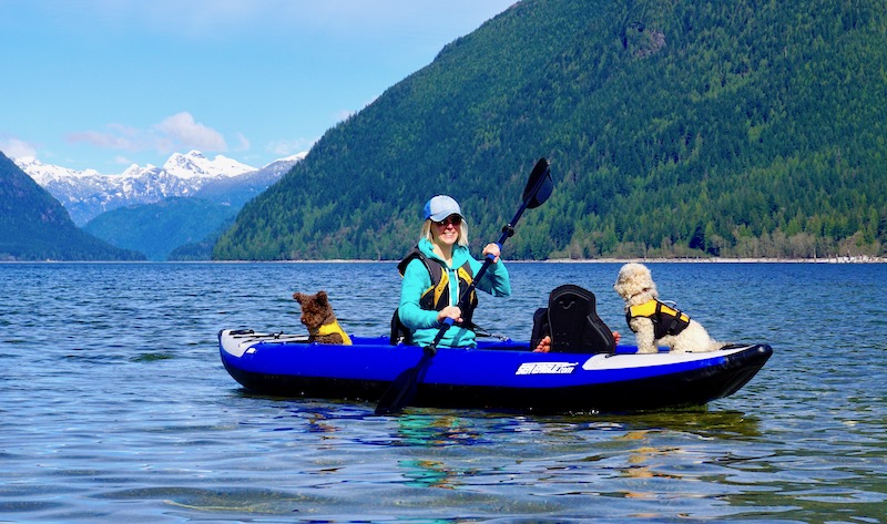 Sea Eagle 380X inflatable kayak tandem with dogs
