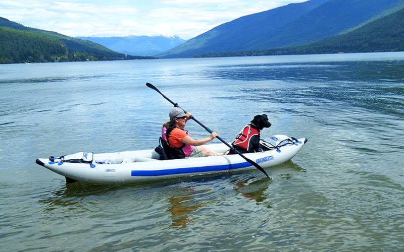 inflatable kayak with large dog