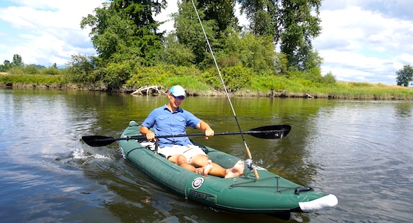 paddling the 385fta fishing inflatable kayak