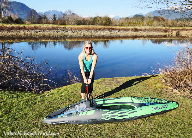 inflating the Challenger K1 with hand pump