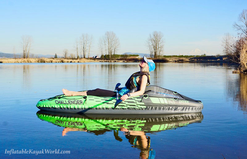 getting comfortable and enjoying the sun on the Challenger kayak