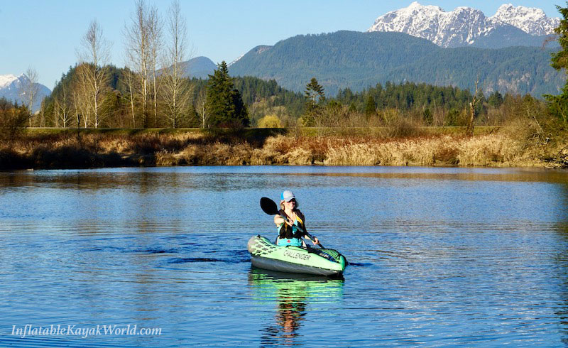 paddling the Intex K1 Challenger inflatable kayak down the river