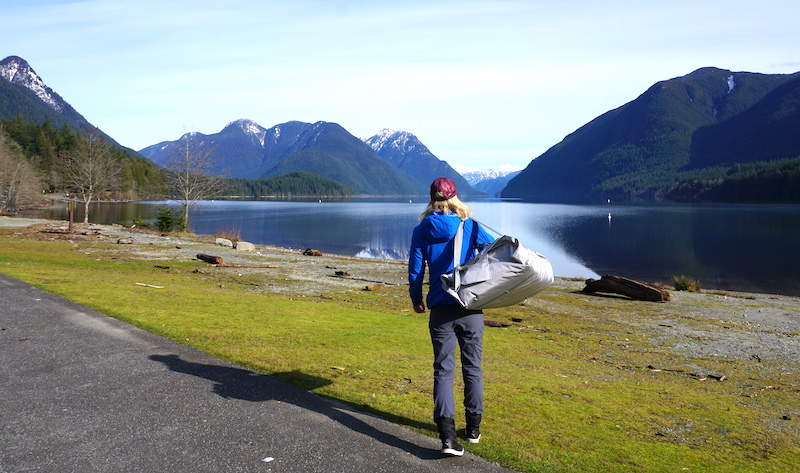 carrying the FastTrack kayak to Alouette Lake