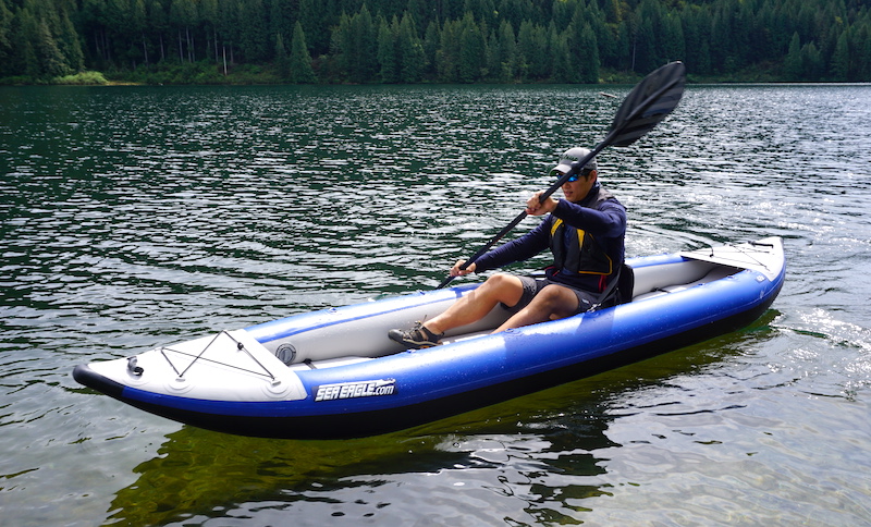 kayaking in the Sea Eagle 420X as a solo inflatable kayak