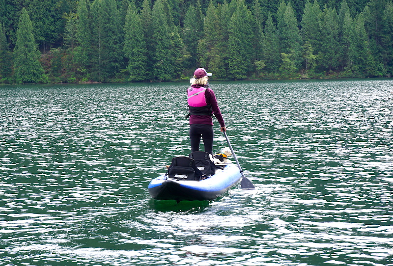 stand up paddleboarding in the Sea Eagle 420x kayak