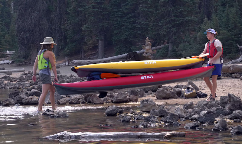 carrying the Paragon inflatable kayak with two handles